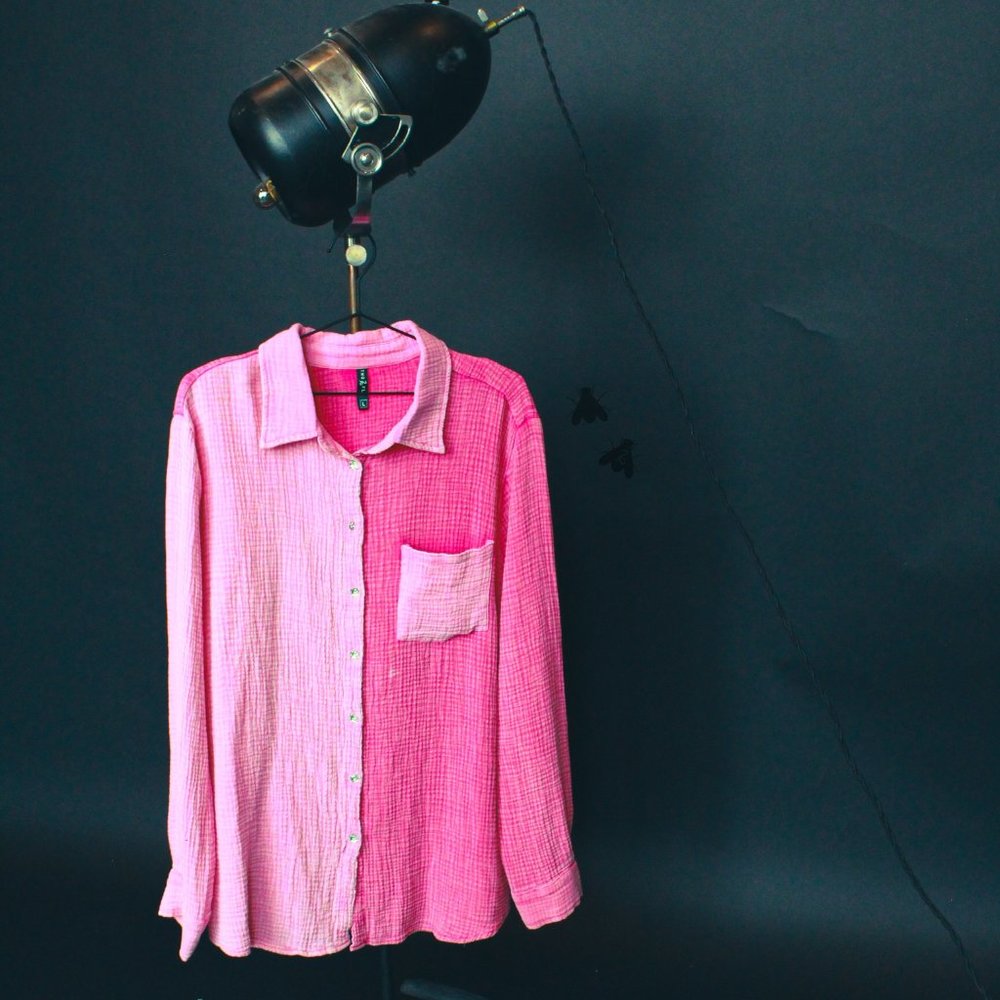 Pink Colorblock gauze button down top XL